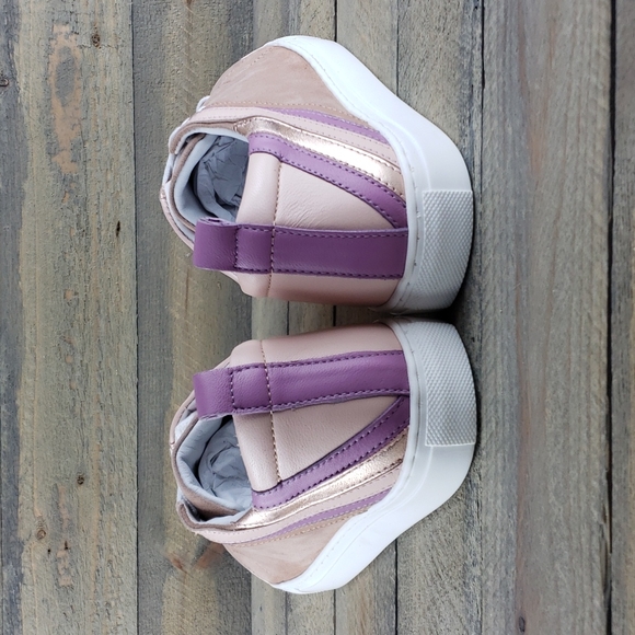 Seychelles Women's Stand Out Leather Suede Sneakers Blush Multi Stripe - Picture 6 of 9